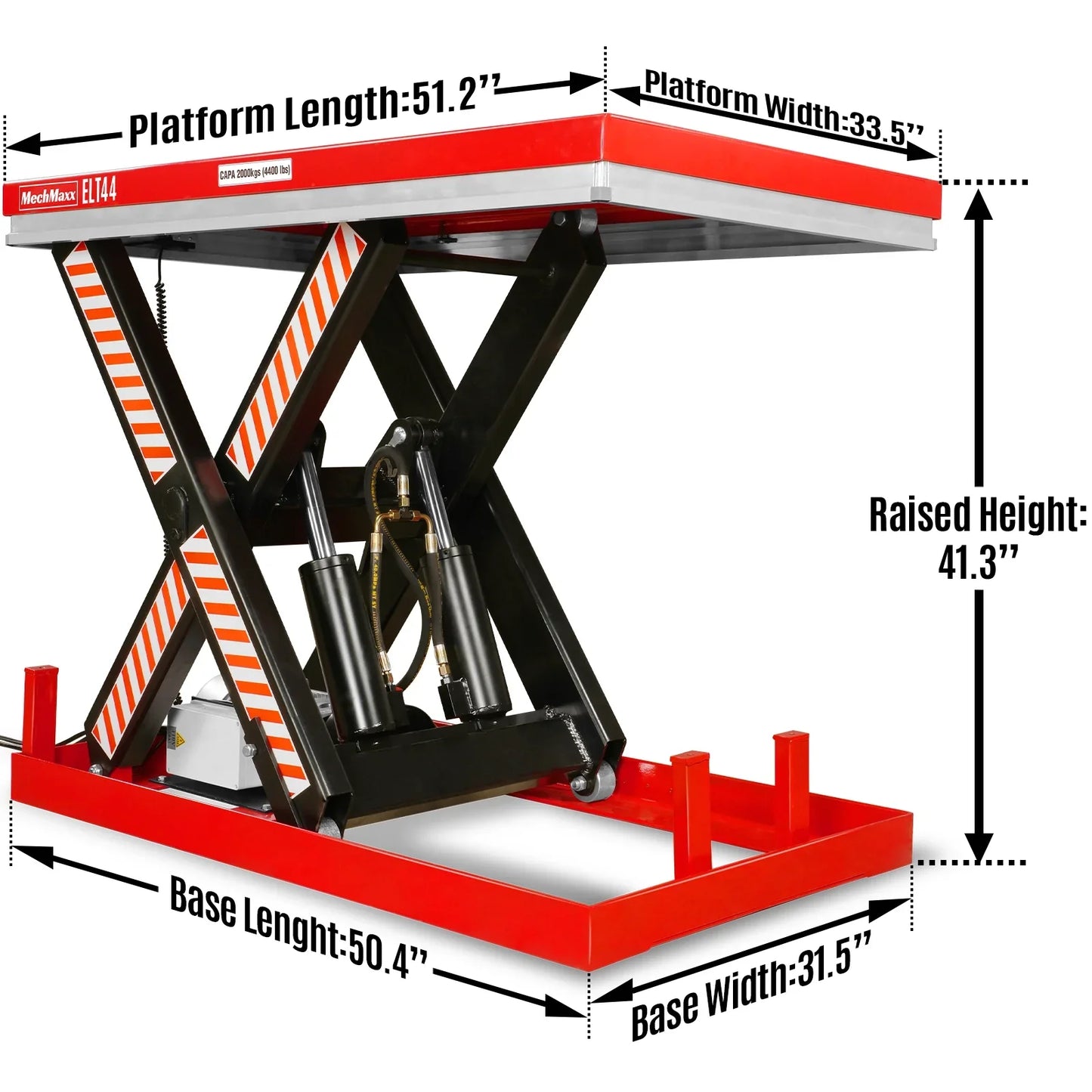 MechMaxx ELT44 Lift Table 4400 lbs Capacity Stationary Powered Hydraulic 51.2" x 33.5" Platform 41.3" Lift Height UL Certified Motor New