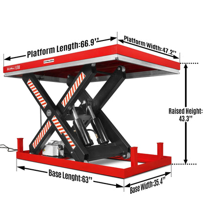 MechMaxx ELT88 Lift Table 8800 lbs Capacity Stationary Hydraulic 66.9" x 47.2" Platform 43.3" Height UL Certified Motor New
