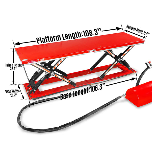 MechMaxx ELT33P Lift Table Stationary Electric Hydraulic Parallel Double Scissor 3300 lbs Capacity 108.3" x 31.5" Platform 33.9" Lift Height UL Certified Motor New