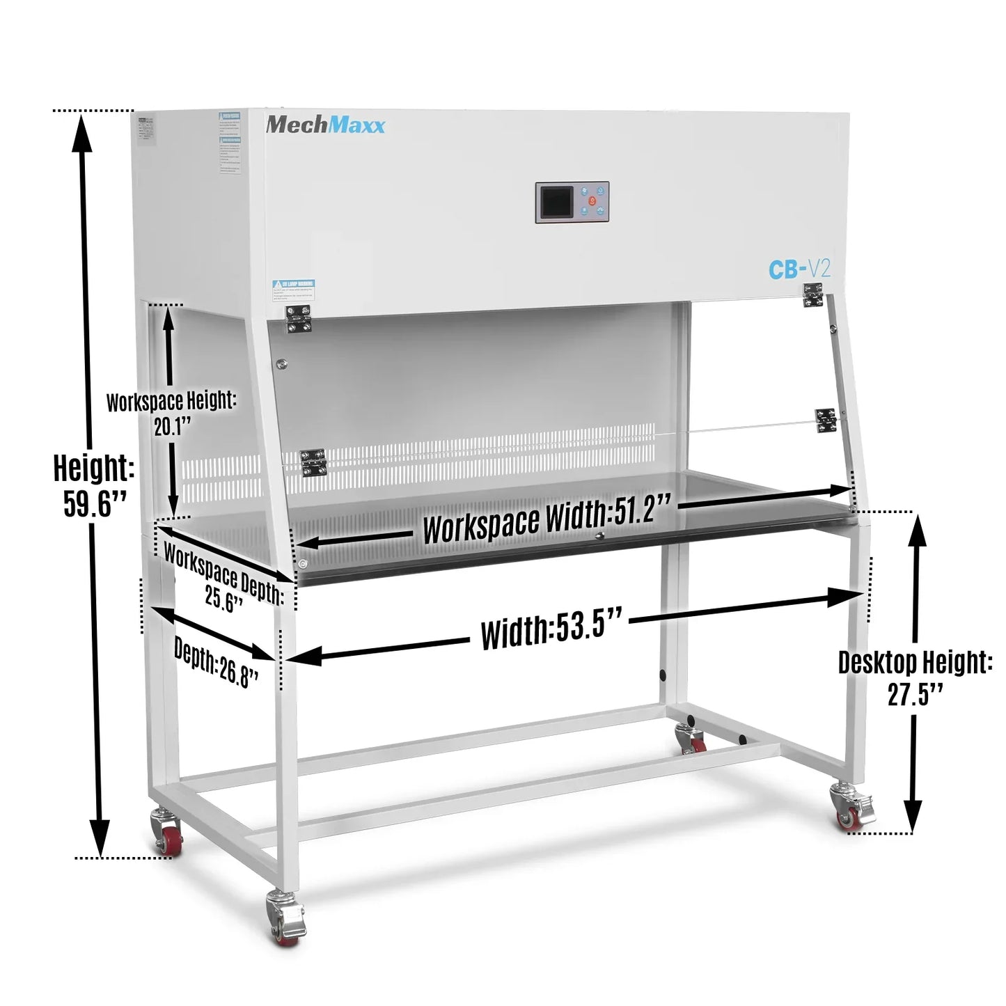 MechMaxx CB-V2 Laminar Flow Clean Bench 53.5" Wide Vertical HEPA Filtration UV Sterilization ISO Class 5 New