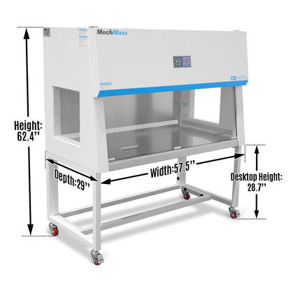 MechMaxx CB-V2Pro Laminar Flow Clean Bench 57.5" Wide Vertical HEPA Filtration UV Sterilization ISO Class 5 New