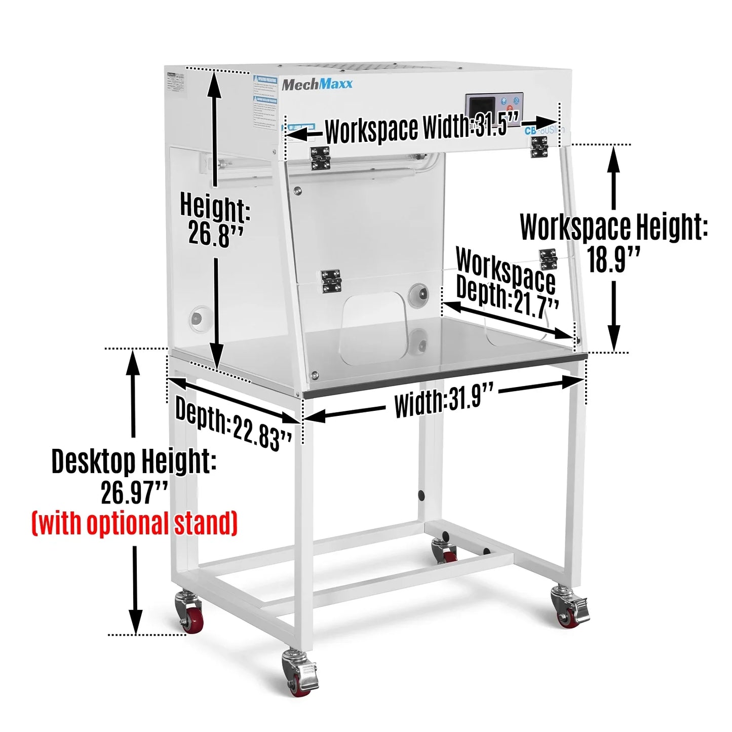 MechMaxx CB-80Slim Laminar Flow Clean Bench 31.9" Wide Desktop Vertical HEPA Filtration UV Sterilization ISO Class 5 New
