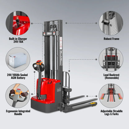 MechMaxx F33-118SLA Stacker 3300 lbs Electric Straddle 118" Lift Adjustable Legs Forks New