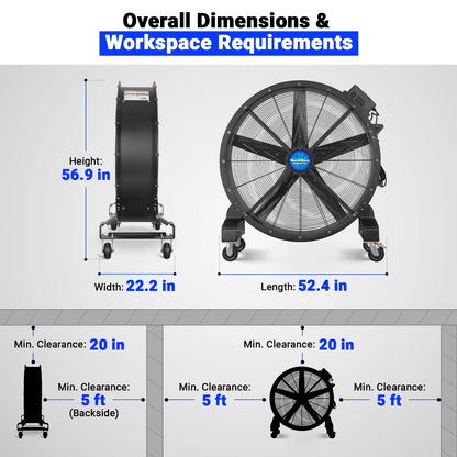 MechMaxx MF-47 Industrial Fan 47" Portable Variable Speed High-Efficiency PMSM Motor Mobile High Volume Floor Fan for Warehouse Workshop Gym New