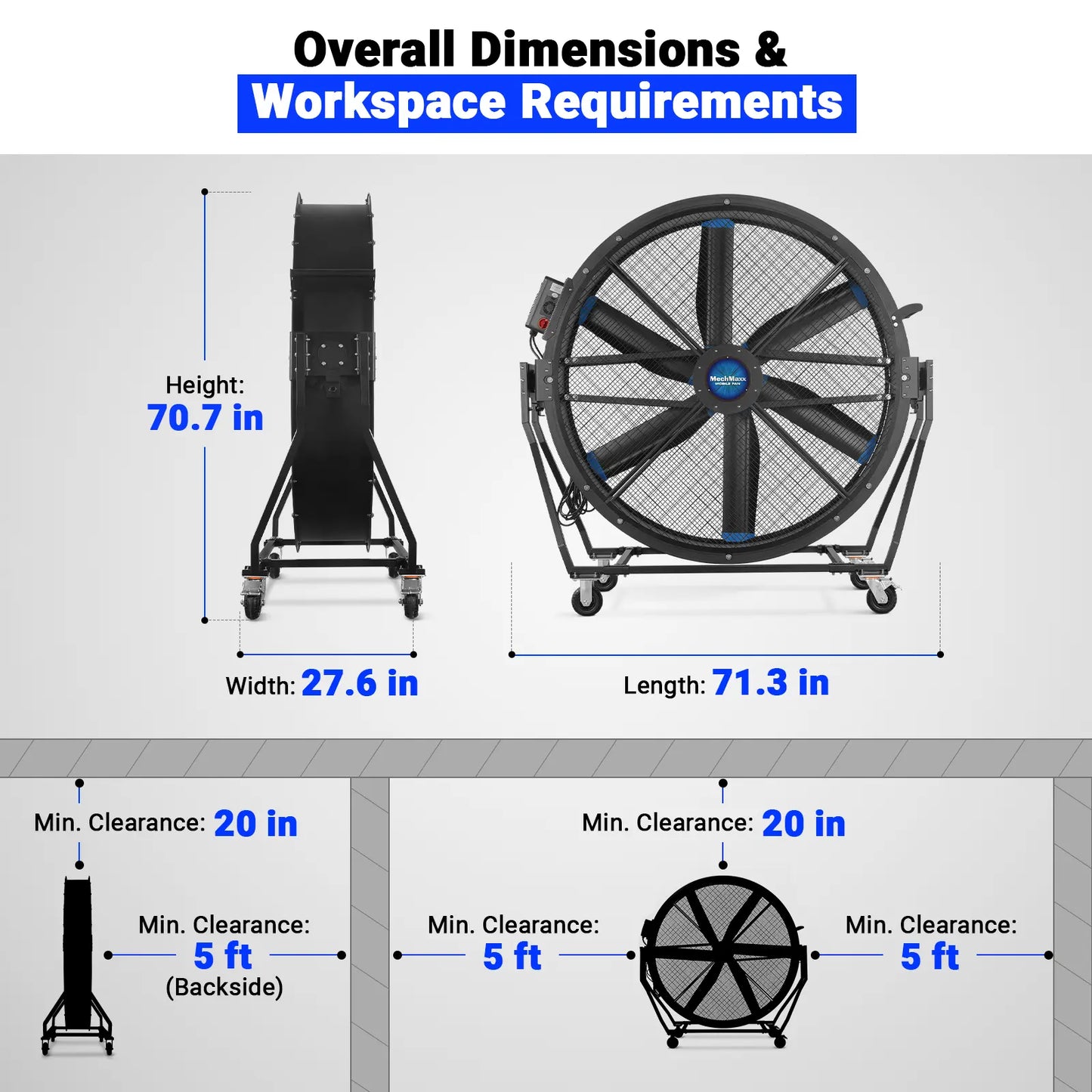 MechMaxx MF-59T Industrial Fan 59" Portable Tiltable Mobile High Volume Floor Fan Variable High-Efficiency PMSM Motor Warehouse Workshop Gym New