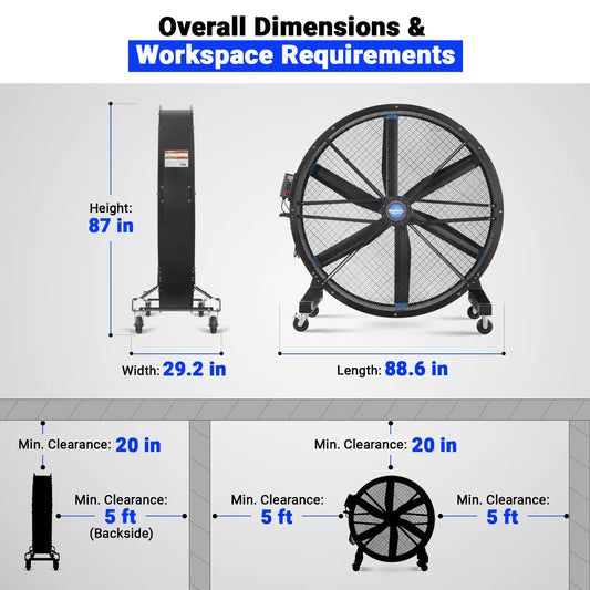 MechMaxx MF-79 Industrial Fan 79" Portable Variable High-Efficiency PMSM Motor Mobile High Volume Floor Fan Warehouse Workshop Gym New