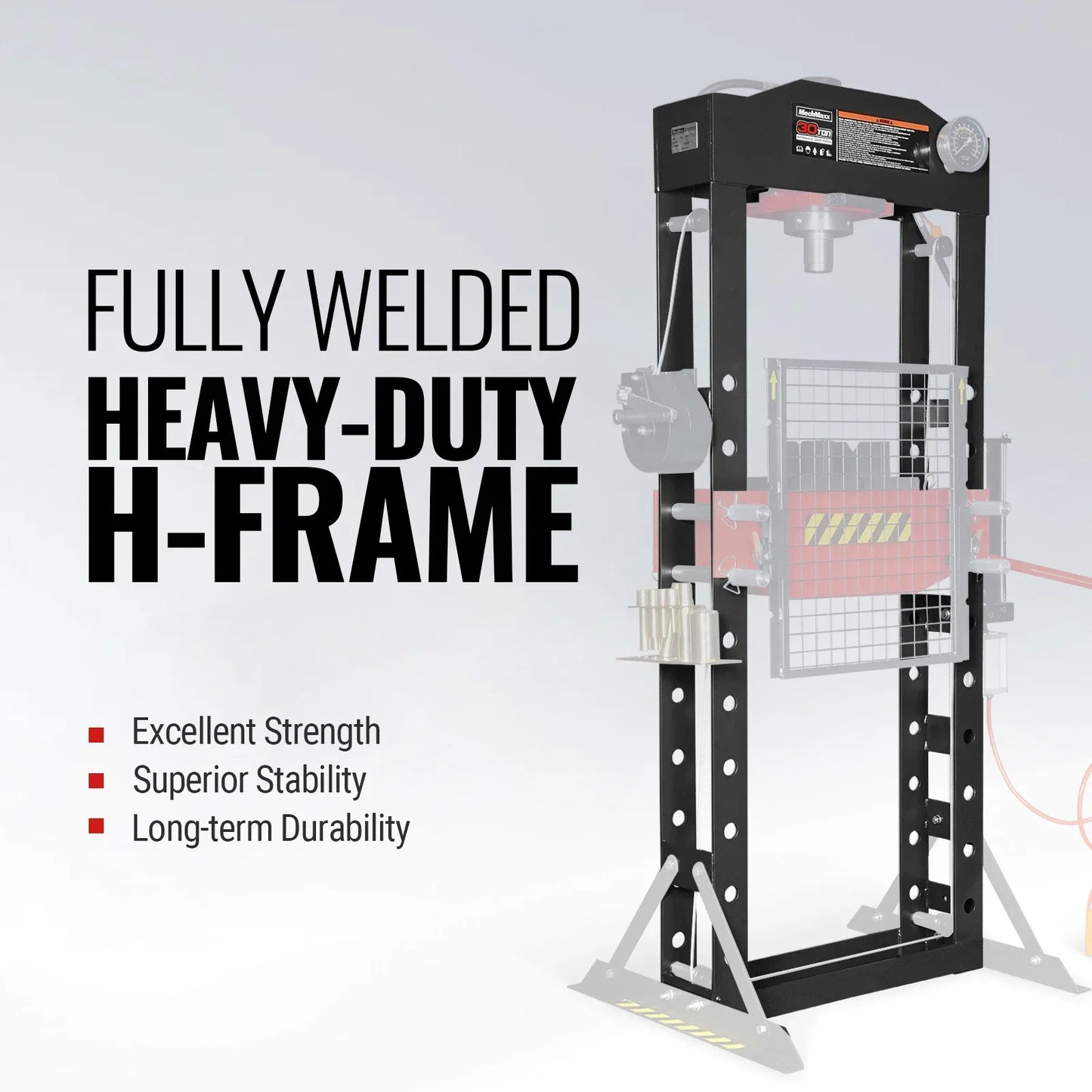 MechMaxx HSP30 Hydraulic Shop Press 30 Ton H-Frame Air/Hydraulic with Hand Winch Press Pin Kit Safety Guard Foot Pedal Control New