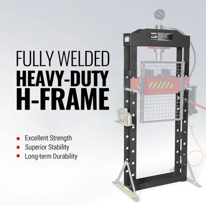 MechMaxx HSP20 Hydraulic Shop Press 20 Ton H-Frame Air/Hydraulic with Press Pin Kit Safety Guard Foot Pedal Control New