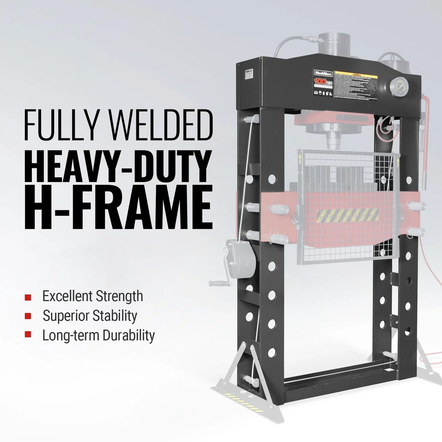 MechMaxx HSP100 Hydraulic Shop Press 100 Ton H-Frame Air/Hydraulic Hand Winch Foot Pedal Safety Guard Fully Welded Steel Frame New