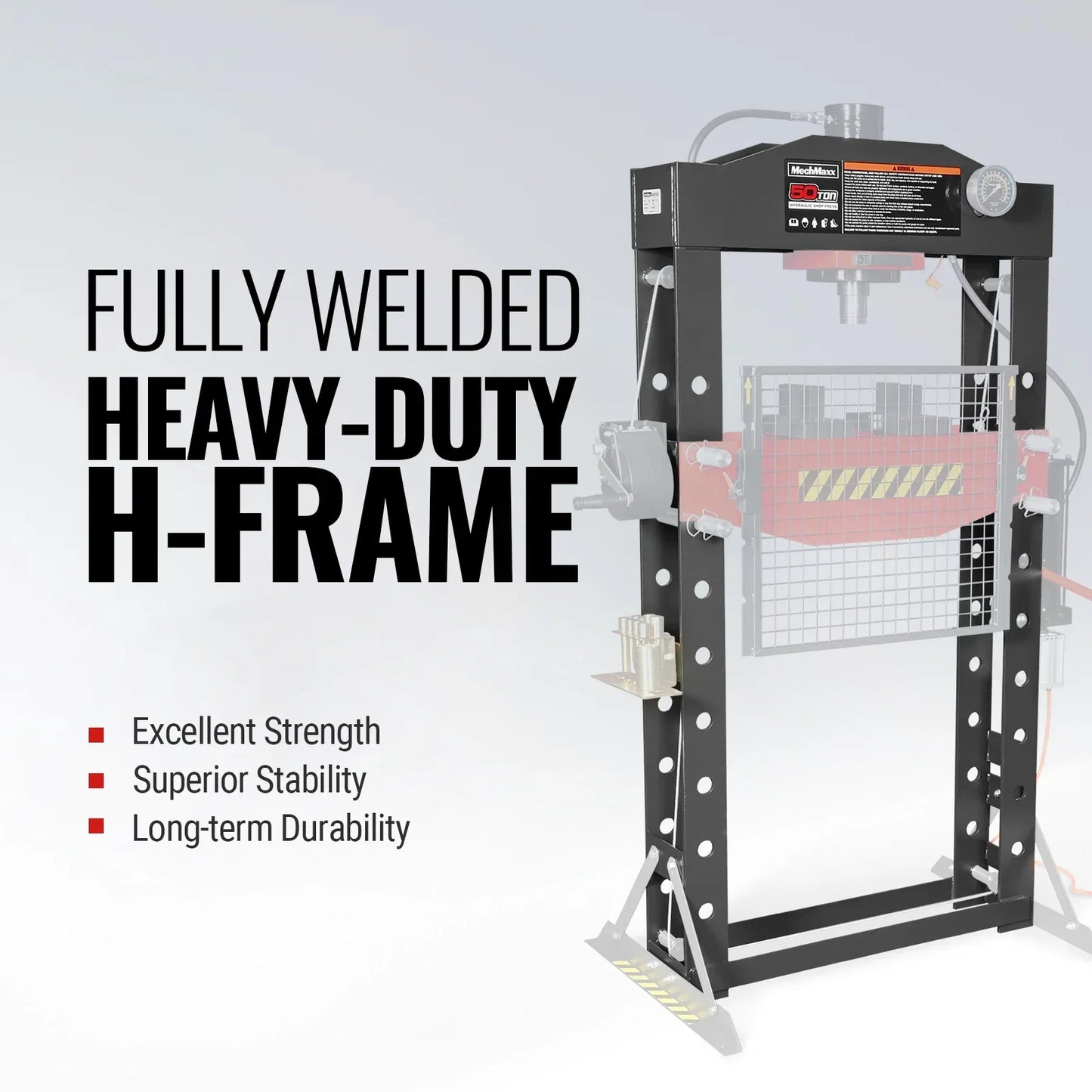 MechMaxx HSP50 Hydraulic Shop Press 50 Ton H-Frame Air/Hydraulic with Hand Winch Press Pin Kit Safety Guard Foot Pedal Control New