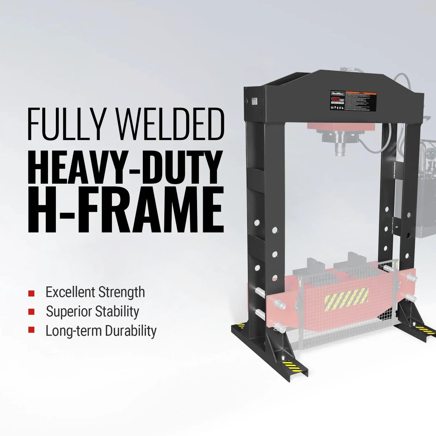 MechMaxx HSP150E Hydraulic Shop Press 150 Ton H-Frame Electric Double-Acting Cylinder Chain-Driven Table Lift 110V Motor Safety Guard New