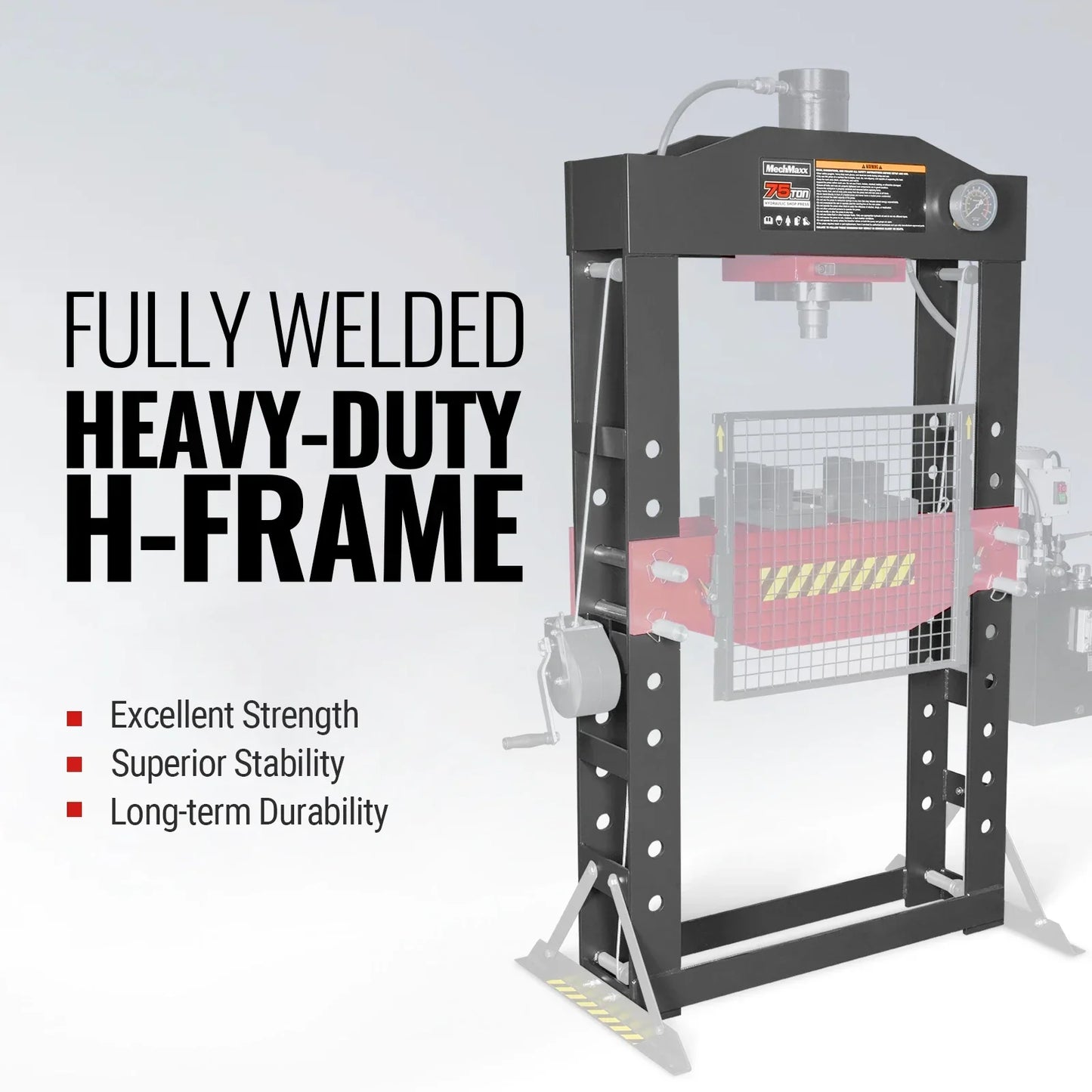 MechMaxx HSP75E Hydraulic Shop Press 75 Ton H-Frame Electric Hydraulic with Hand Winch 110V Motor Safety Guard New