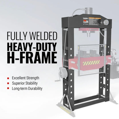 MechMaxx HSP75E Hydraulic Shop Press 75 Ton H-Frame Electric Hydraulic with Hand Winch 110V Motor Safety Guard New