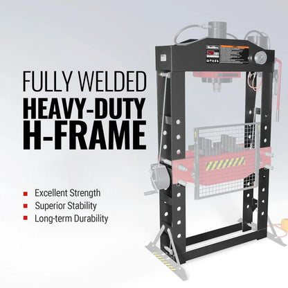 MechMaxx HSP75 Hydraulic Shop Press 75 Ton H-Frame Air/Hydraulic with Hand Winch Safety Guard Foot Pedal Control New
