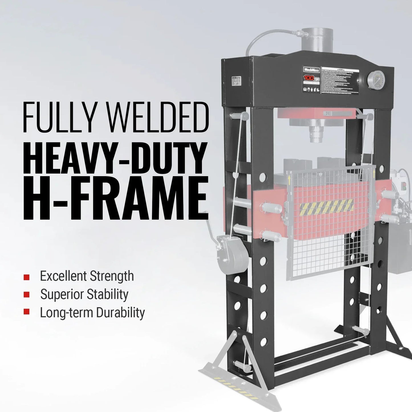 MechMaxx HSP100E Hydraulic Shop Press 100 Ton H-Frame Electric with Hand Winch 110V Motor Safety Guard New