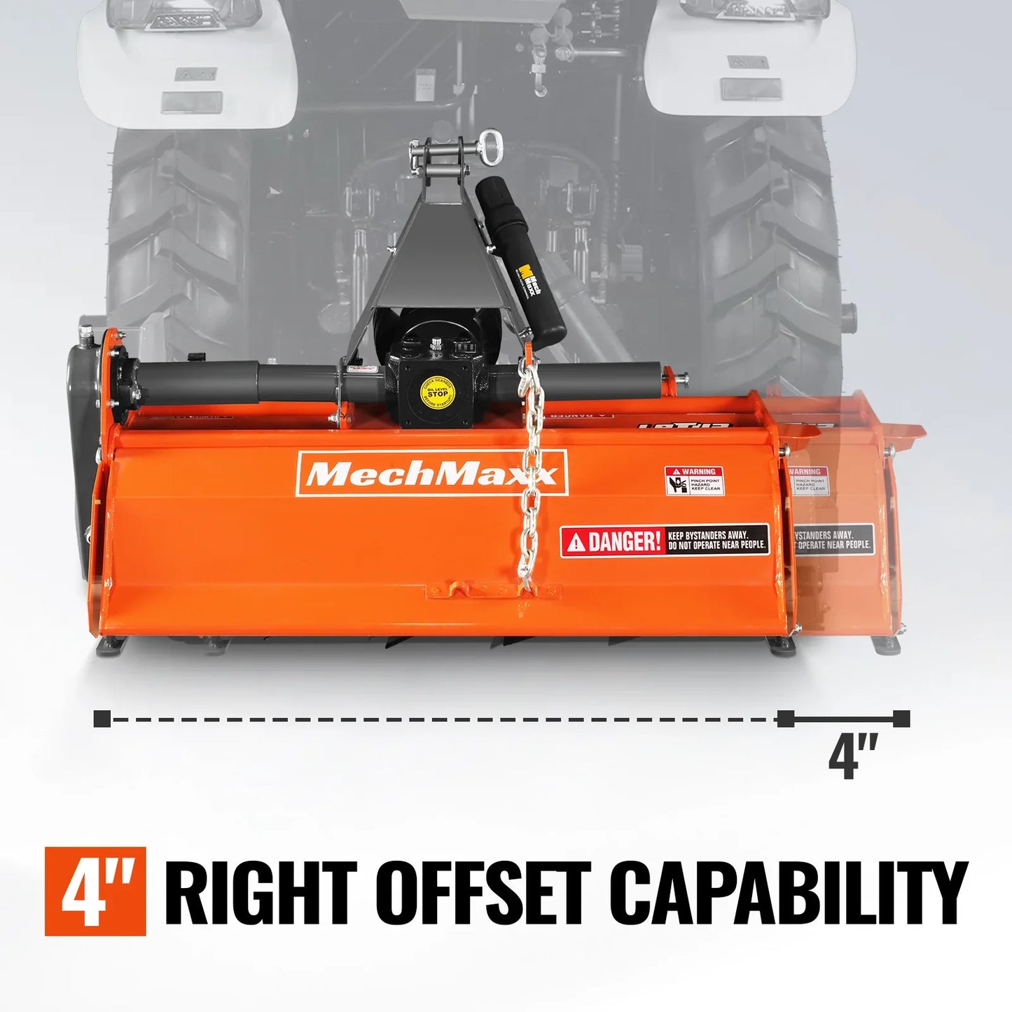 MechMaxx LRT42 Rotary Tiller 42" 3 Point Hitch Cat.1 Chain Drive PTO Shaft Included Shear Bolt 15-35 HP New