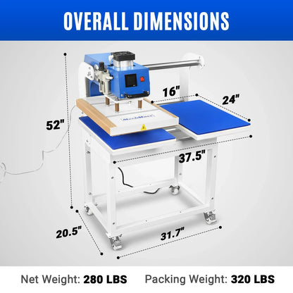 MechMaxx PUD1624LCD Heat Press 16x24" Commercial Pneumatic Dual Platen Auto Lift Digital Sublimation Transfer Machine Full Touch LCD Screen AIRTAC Parts 110V 2.2HP New