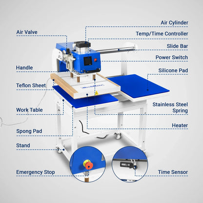 MechMaxx PUD1624LCD Heat Press 16x24" Commercial Pneumatic Dual Platen Auto Lift Digital Sublimation Transfer Machine Full Touch LCD Screen AIRTAC Parts 110V 2.2HP New