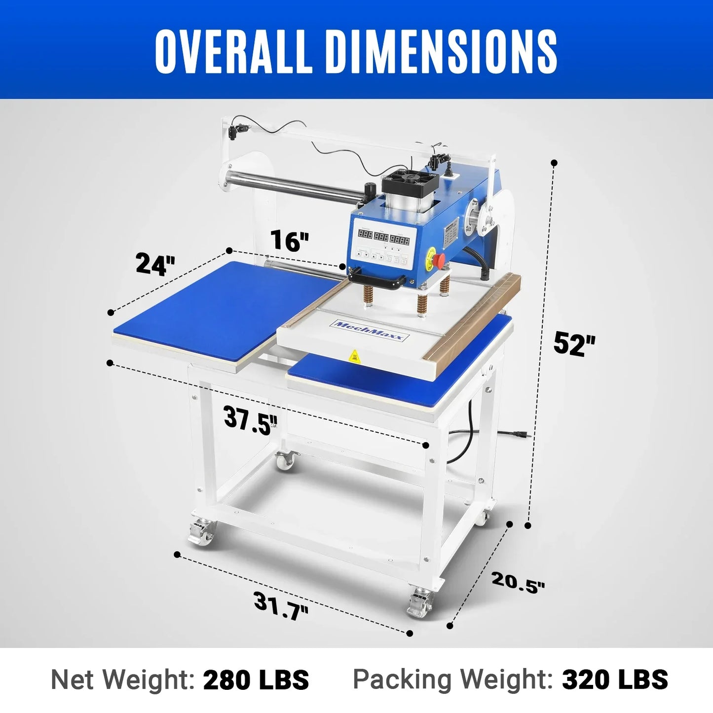 MechMaxx PUD1624-L Heat Press 16x24" Commercial Pneumatic Dual Platen Infrared Positioning Auto Lift Sublimation Transfer Machine Digital LCD Control 110V 2.2HP New