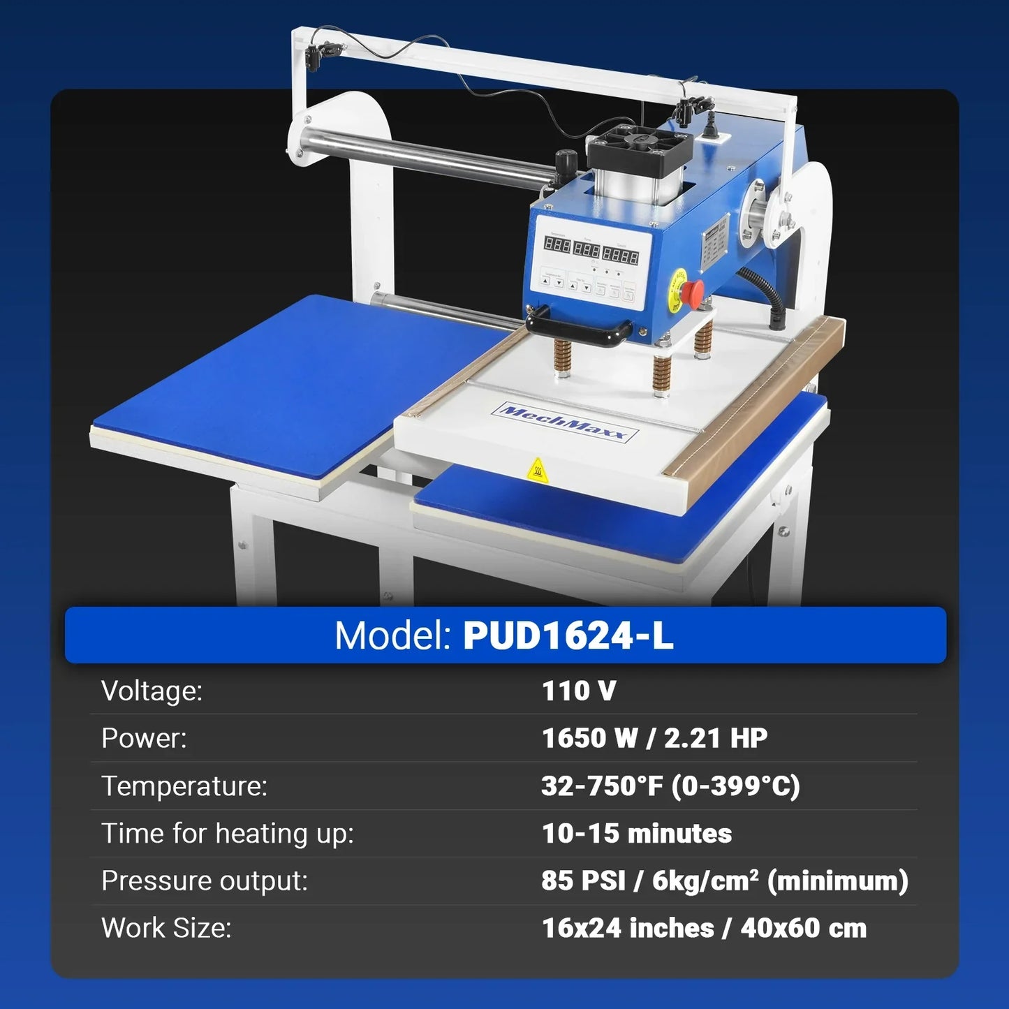MechMaxx PUD1624-L Heat Press 16x24" Commercial Pneumatic Dual Platen Infrared Positioning Auto Lift Sublimation Transfer Machine Digital LCD Control 110V 2.2HP New