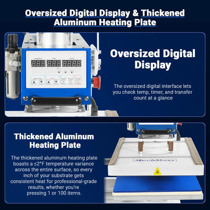 MechMaxx PUD1624-L Heat Press 16x24" Commercial Pneumatic Dual Platen Infrared Positioning Auto Lift Sublimation Transfer Machine Digital LCD Control 110V 2.2HP New