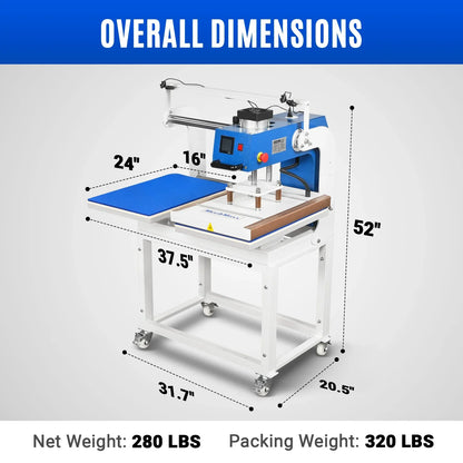 MechMaxx PUD1624LCD-L Heat Press 16x24" Commercial Pneumatic Dual Platen Infrared Positioning Auto Lift Sublimation Transfer Machine Full Touch LCD Screen 110V 2.2HP New