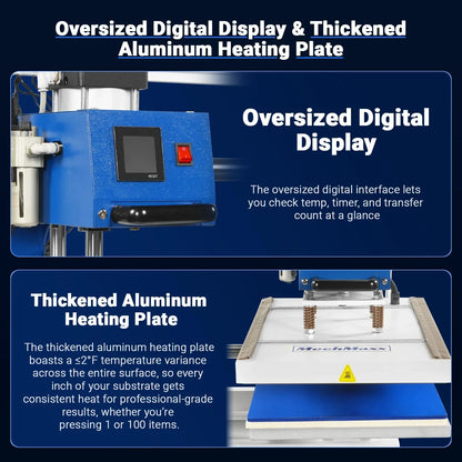 MechMaxx PUD1624LCD-L Heat Press 16x24" Commercial Pneumatic Dual Platen Infrared Positioning Auto Lift Sublimation Transfer Machine Full Touch LCD Screen 110V 2.2HP New