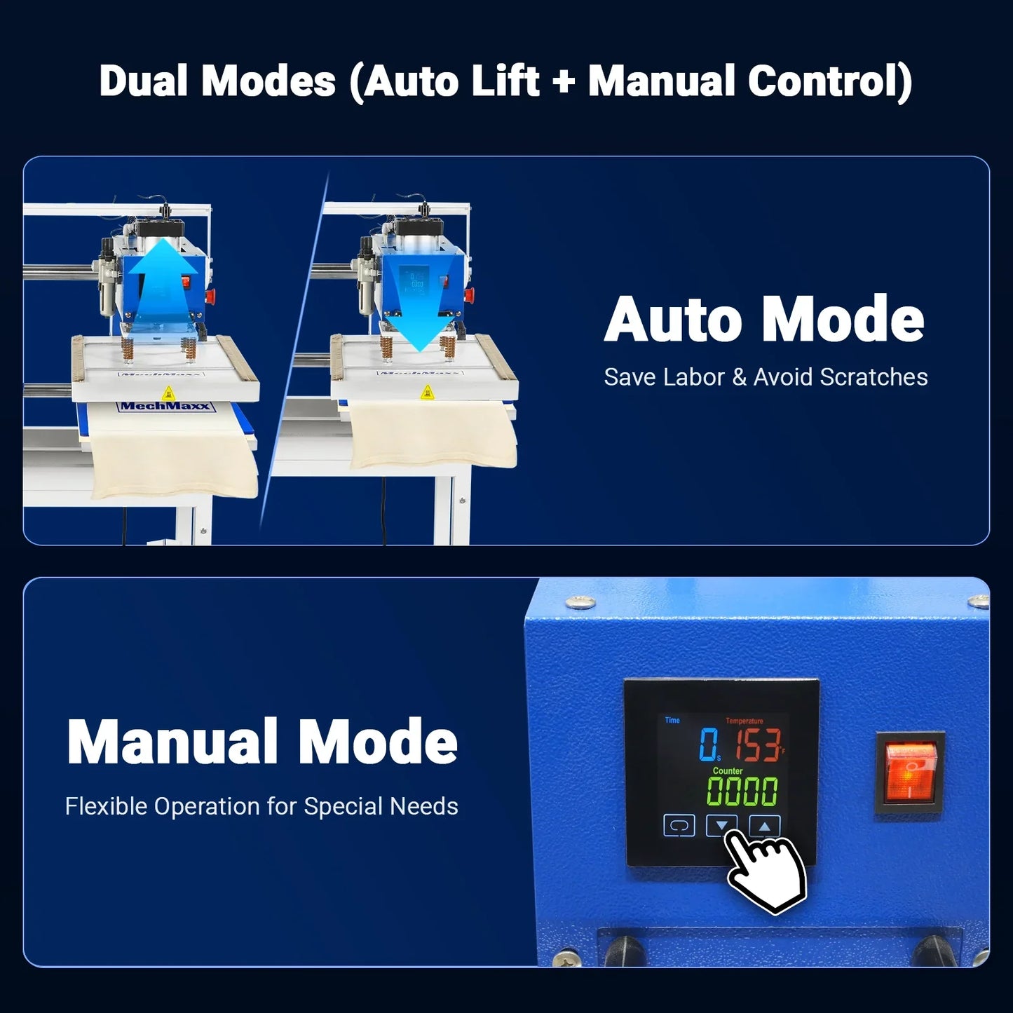 MechMaxx PUD1624LCD-L Heat Press 16x24" Commercial Pneumatic Dual Platen Infrared Positioning Auto Lift Sublimation Transfer Machine Full Touch LCD Screen 110V 2.2HP New