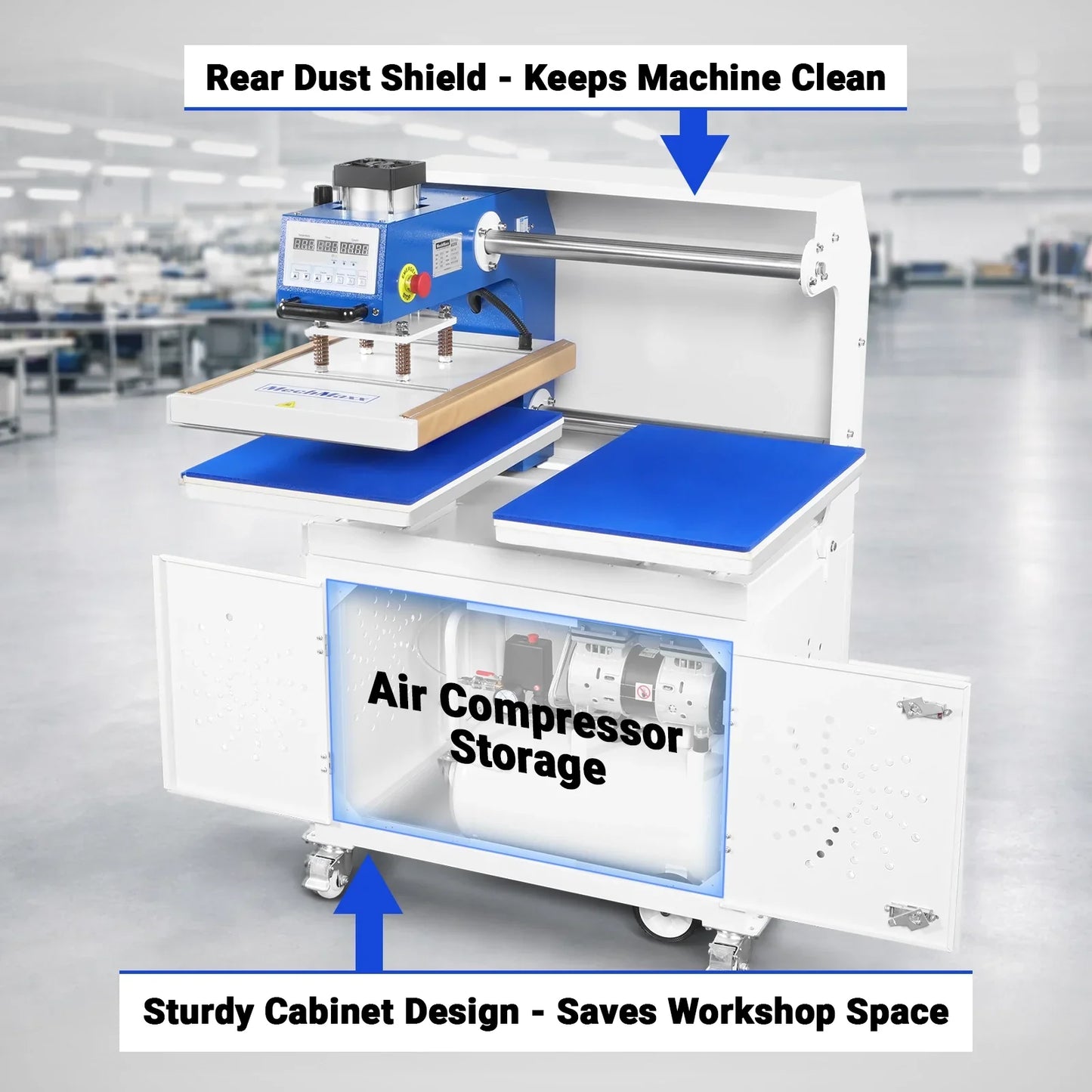 MechMaxx PUD1624-C Heat Press 16x24" Commercial Pneumatic Dual Platen Auto Lift Sublimation Transfer Machine with Storage Base Cabinet 110V 1650W New