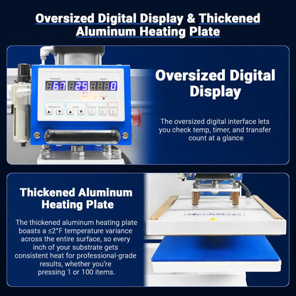 MechMaxx PUD1624-C Heat Press 16x24" Commercial Pneumatic Dual Platen Auto Lift Sublimation Transfer Machine with Storage Base Cabinet 110V 1650W New