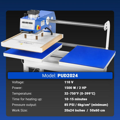 MechMaxx PUD2024 Heat Press 20x24" Commercial Pneumatic Dual Platen Auto Lift Sublimation Transfer Machine AIRTAC 110V 4HP New