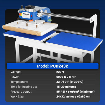 MechMaxx PUD2432 Heat Press 24x32" Industrial Pneumatic Dual Platen Auto Lift Digital Sublimation Transfer Machine 220V 8HP New