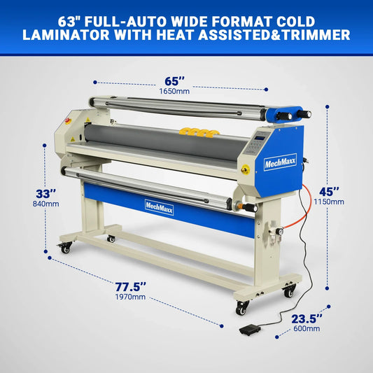 MechMaxx 120 Laminator 65" Wide Format Full-Auto Cold Heat Assisted Pneumatic Machine 4 Trimmers Infrared Heating Digital Control New