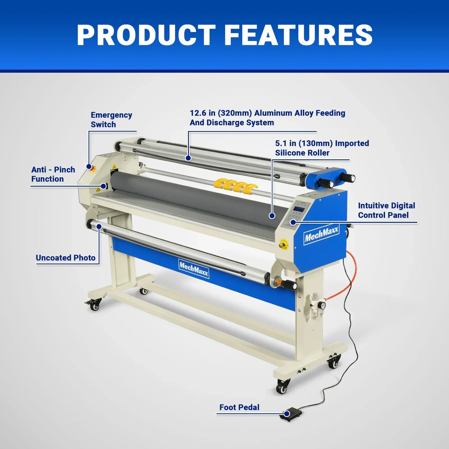 MechMaxx 120 Laminator 65" Wide Format Full-Auto Cold Heat Assisted Pneumatic Machine 4 Trimmers Infrared Heating Digital Control New