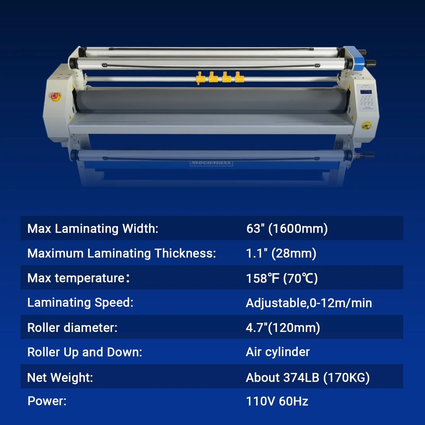 MechMaxx 120 Laminator 65" Wide Format Full-Auto Cold Heat Assisted Pneumatic Machine 4 Trimmers Infrared Heating Digital Control New