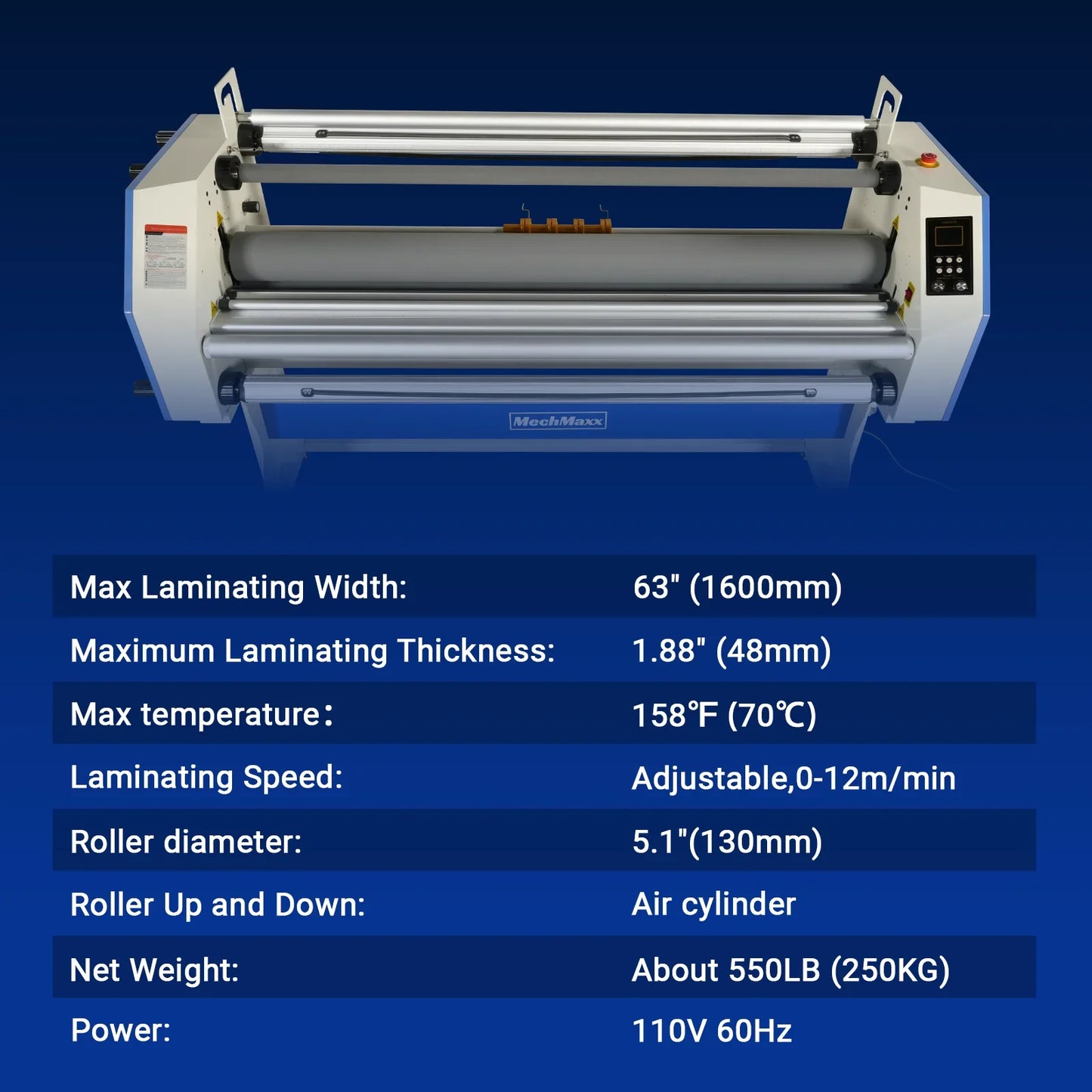 MechMaxx 250 Laminator 67" Wide Format Full Auto Cold Heat Assisted Pneumatic Machine 4 Trimmers Infrared Heating Digital Control New