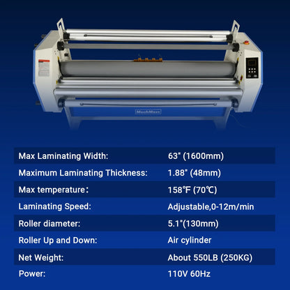 MechMaxx 250 Laminator 67" Wide Format Full Auto Cold Heat Assisted Pneumatic Machine 4 Trimmers Infrared Heating Digital Control New