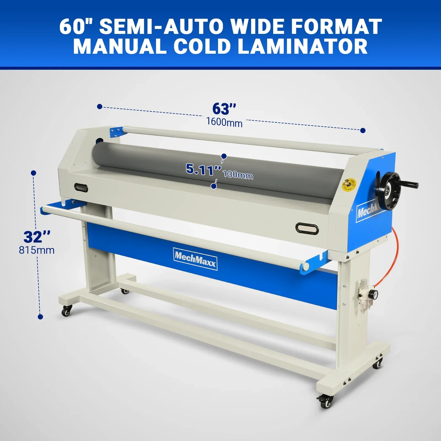 MechMaxx 1600-C1 Laminator 63" Wide Format Pneumatic Manual Cold Laminating Machine Portable Stand Included New