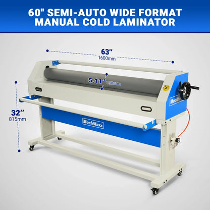 MechMaxx 1600-C1 Laminator 63" Wide Format Pneumatic Manual Cold Laminating Machine Portable Stand Included New