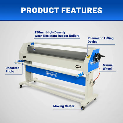 MechMaxx 1600-C1 Laminator 63" Wide Format Pneumatic Manual Cold Laminating Machine Portable Stand Included New
