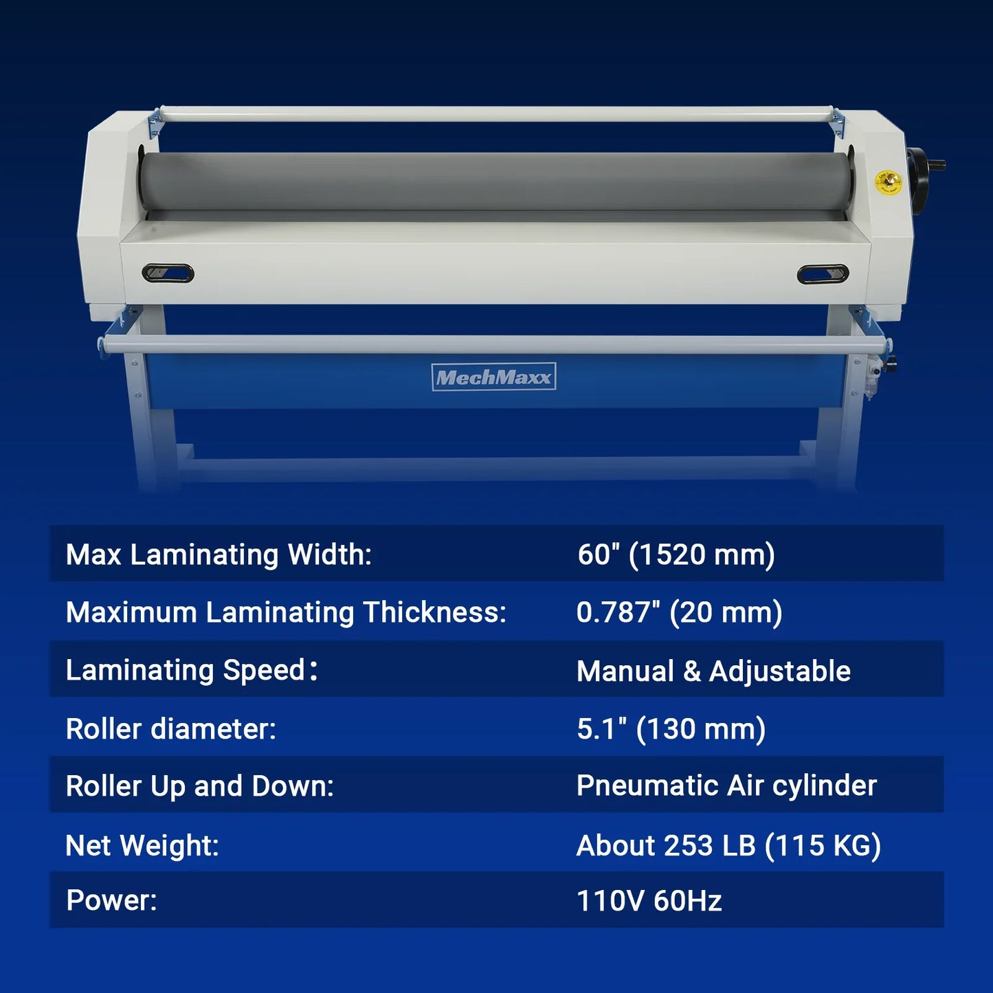 MechMaxx 1600-C1 Laminator 63" Wide Format Pneumatic Manual Cold Laminating Machine Portable Stand Included New