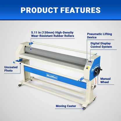 MechMaxx 1600-C2 Laminator 63" Wide Format Pneumatic Manual Cold Laminating Machine Portable Stand Included New