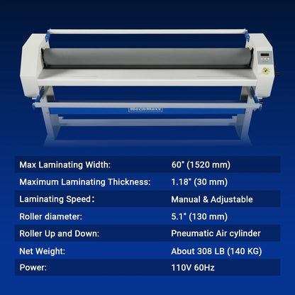 MechMaxx 1600-C2 Laminator 63" Wide Format Pneumatic Manual Cold Laminating Machine Portable Stand Included New
