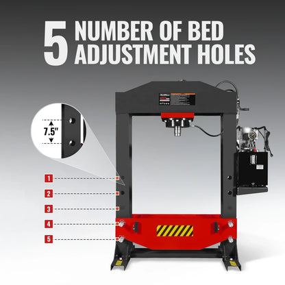 MechMaxx HSP150E Hydraulic Shop Press 150 Ton H-Frame Electric Double-Acting Cylinder Chain-Driven Table Lift 110V Motor Safety Guard New