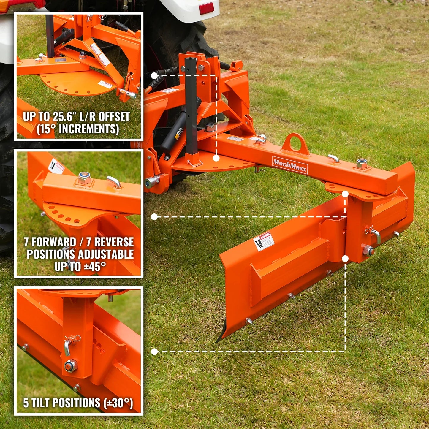 MechMaxx RB60S Rear Blade 60" 6-Way 3 Point Hitch Tractor Attachment New