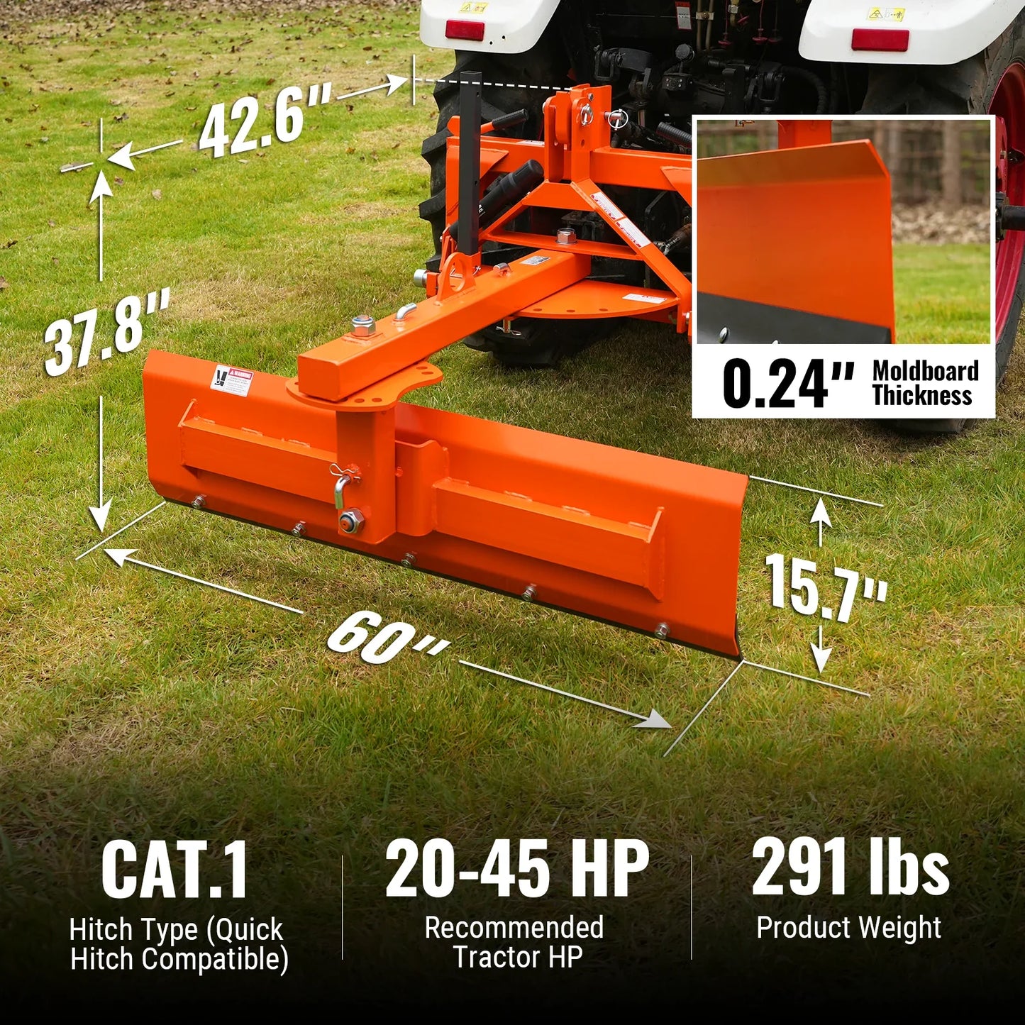 MechMaxx RB60S Rear Blade 60" 6-Way 3 Point Hitch Tractor Attachment New