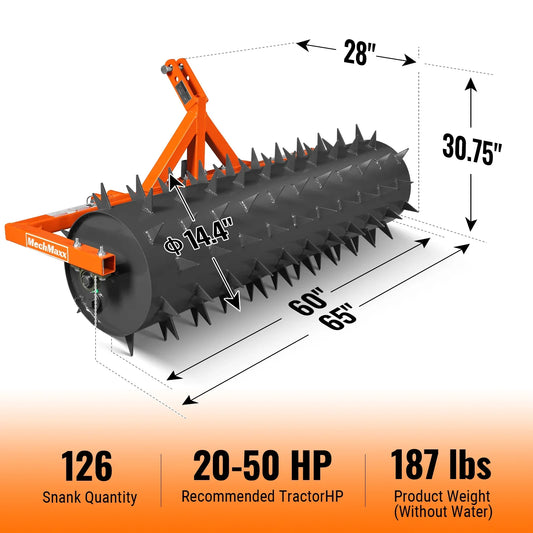 MechMaxx DSA60 Drum Spike Aerator 60" Cat. 1 3-Point Hitch Tractor Attachment New