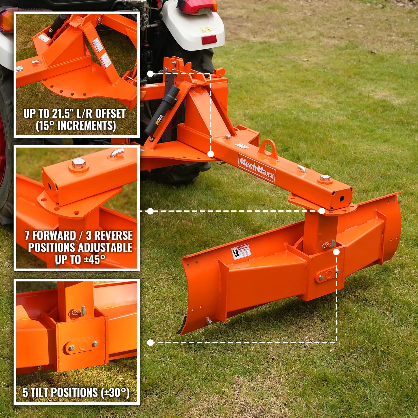 MechMaxx RB60SE Tractor Attachment 60" Heavy Duty 6-Way Rear Blade 3 Point Hitch New
