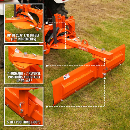 MechMaxx RB72S Rear Blade 72" 6-Way 3 Point Hitch Tractor Attachment New