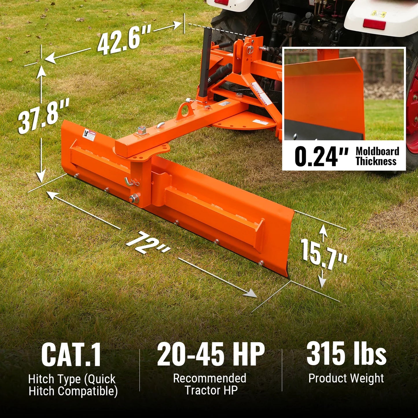 MechMaxx RB72S Rear Blade 72" 6-Way 3 Point Hitch Tractor Attachment New